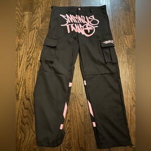 Black Cargo Pants with Pink Graphic